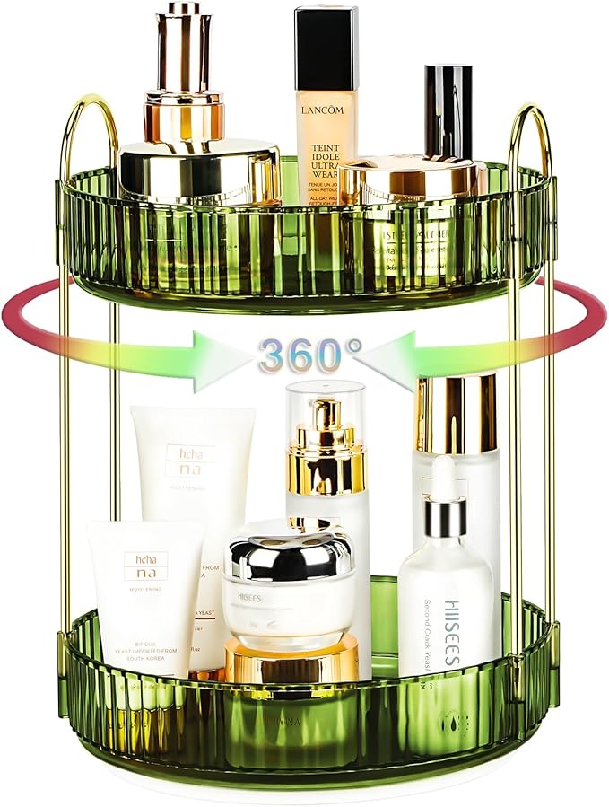360 Rotating Makeup Organizer, 2 Tier Lazy Susan Bathroom Counter Organizer by Niluks