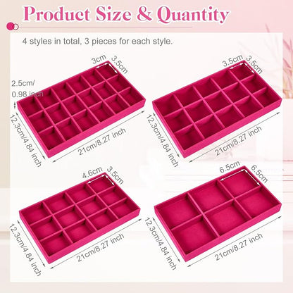 Junkin 12 Pcs Jewelry Tray Velvet Stackable Jewelry Organizer Trays Divided - Image 2