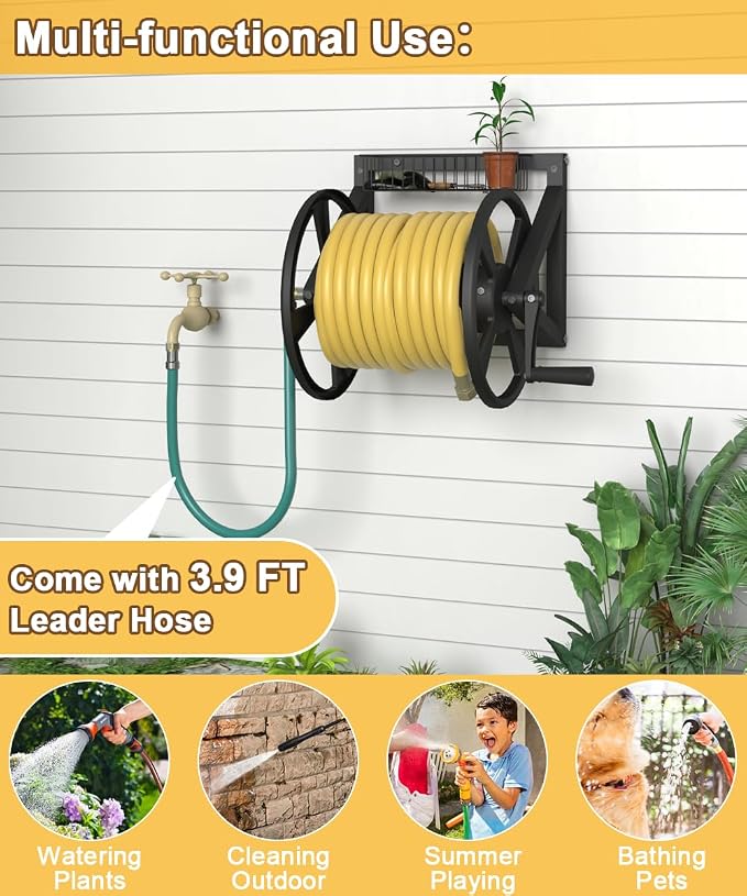 Artigarden Triangle Wall Mounted Garden Hose Reel, Outdoor Heavy-Duty Water - Image 5