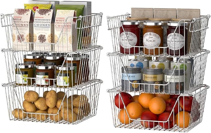 Slideep 14" Large Stackable Storage Baskets, Cabinet Organizer Sturdy Metal - Image 3