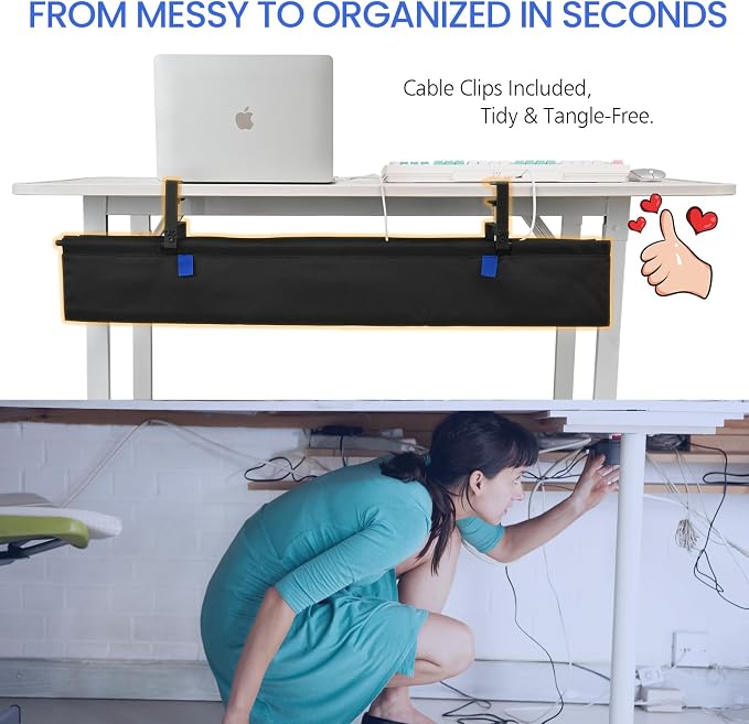 36" Under Desk Cable Management Tray- Clamp/Screw Mount Desk Cable Organizer - Image 2