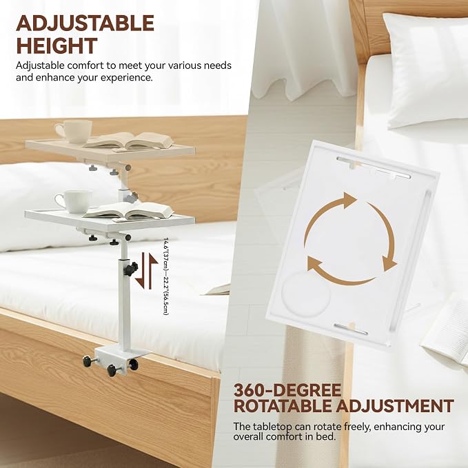 Bedside Shelf Rotating Foldable Tray:Height-Adjustable Clip On Bed Side Tray - Image 4