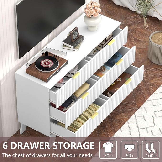 Fluted Dresser for Bedroom, 6 Drawer Dresser for Closet, Storage Cabinet and - Image 3