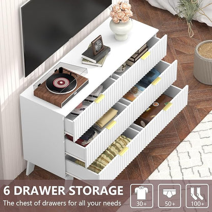 Fluted Dresser for Bedroom, 6 Drawer Dresser for Closet, Storage Cabinet and - Image 3