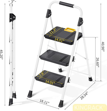 KINGRACK 3 Step Folding Ladder, 800lbs Capacity Step Stool - Image 8