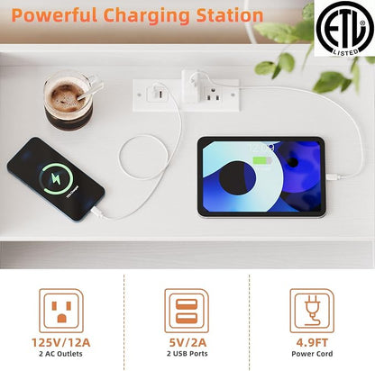 Nightstand with Charging Station and LED Light, Modern Nightstand with USB - Image 4
