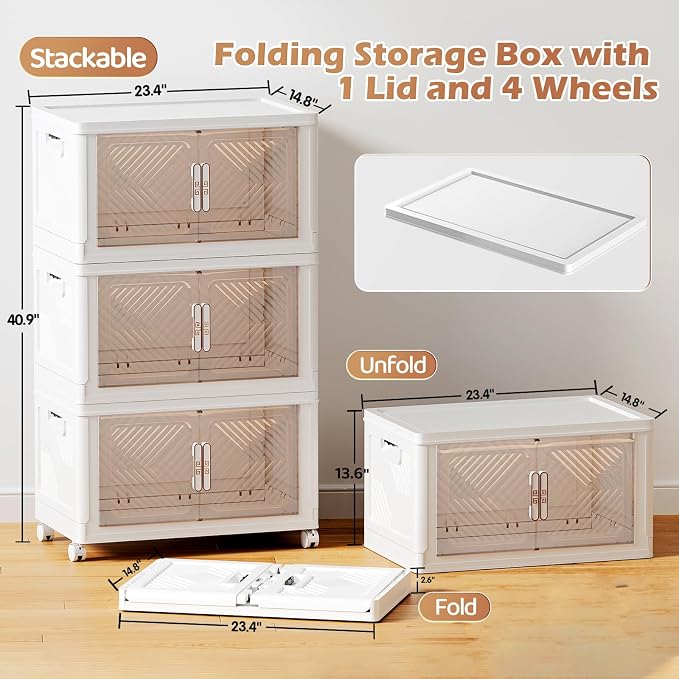 Storage Bins with Lid 76QT, Stackable Storage Containers with Wheels and - Image 4