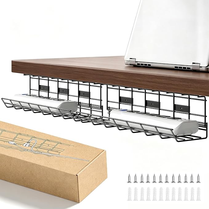 2 Pack DELAMU Under Desk Cable Management Tray, Metal Cord Cable Organizer by DELAMU