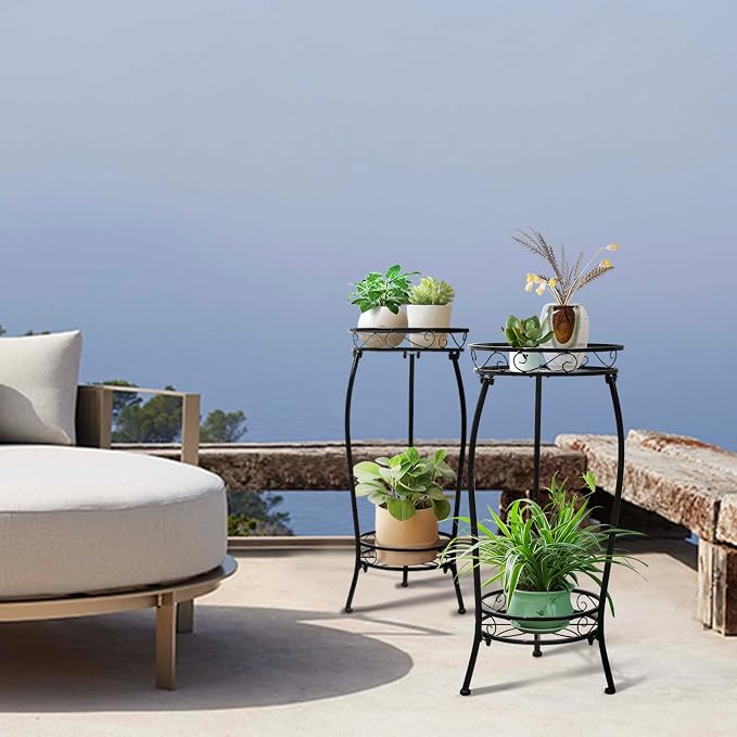 Plant Stand Indoor Outdoor 2 Tier 27" Tall Metal Potted Holder Rack Flower Pot - Image 4