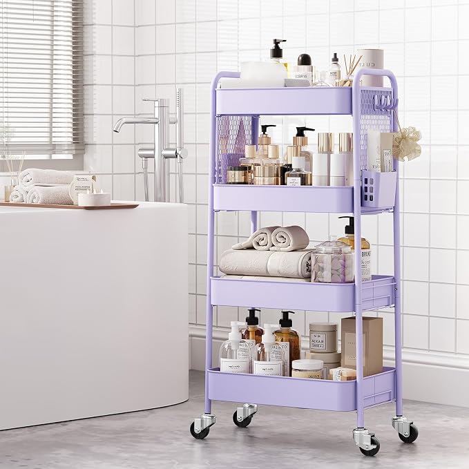 TOOLF 4 Tier Rolling Cart with Pegboard, Metal Storage Organizer Cart with - Image 4
