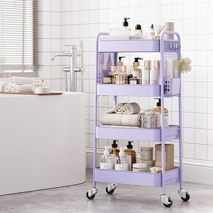 TOOLF 4 Tier Rolling Cart with Pegboard, Metal Storage Organizer Cart with - Image 4