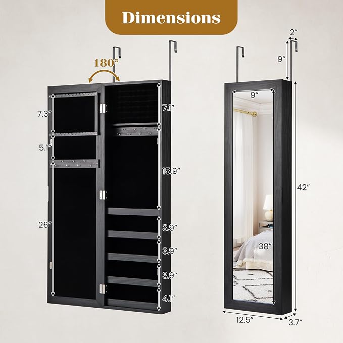 Giantex Wall or Door Mounted Jewelry Cabinet - Image 7