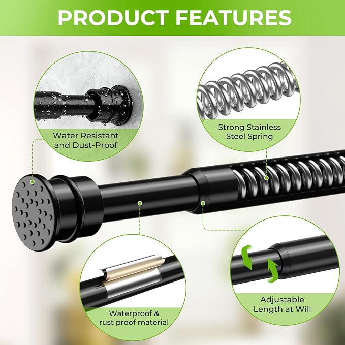 2 Pack Spring Tension Rods 28-48 Inch, No Drill Tension Curtain Rods Black | - Image 5