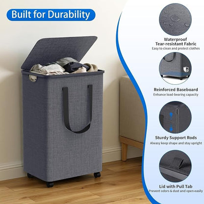 Laundry Basket with 5 Wheels, Tall Dirty Laundry Hamper, Rolling Laundry Basket - Image 6