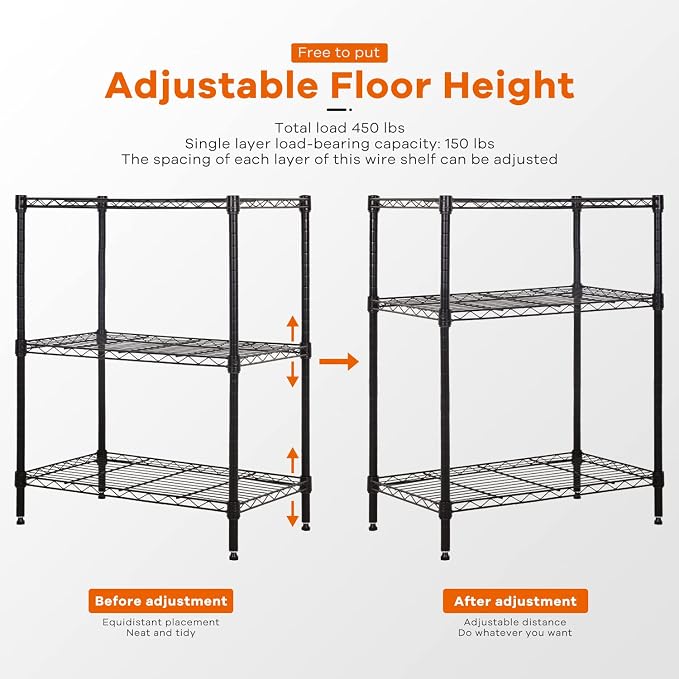 3-Tier Storage Shelves Adjustable, MGHH Wire Shelving Heavy Duty Storage Rack - Image 5