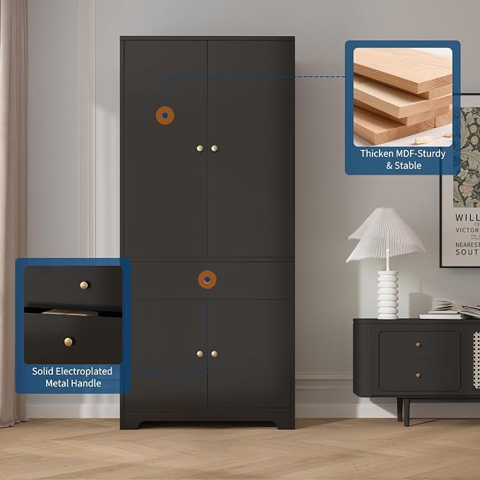 71" Armoire Wardrobe Closet, Bedroom Armoire Clothing Storage Cabinet | 1 - Image 4