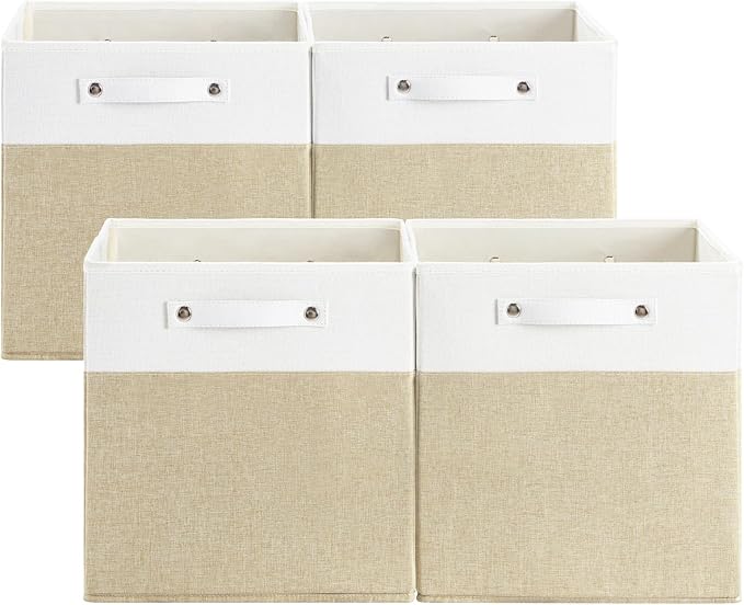 FinishingBo 13x13x13 Storage Cube Bins 4 Pack, Cube Shelf Baskets | Foldable by SimplifySpaceSimplifyLife