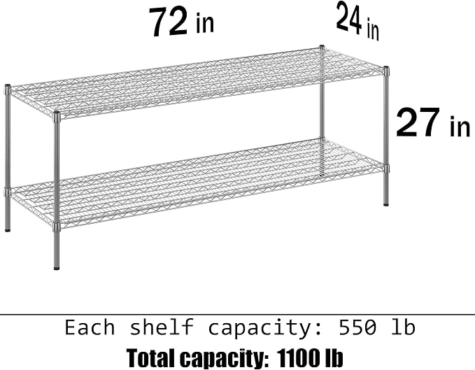 24" Deep x 72" Wide x 27" Height Wire Shelving Kit | 2-Tier | NSF Commercial - Image 3