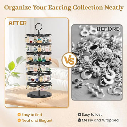 MODOWEY Rotating Earring Holder Organizer Adjustable Display, 6 Tiers Black | - Image 6