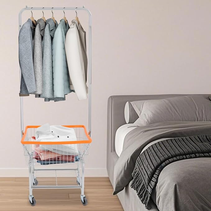 Laundry Cart, Steel Wire Laundry Cart, Laundry Basket - Image 2