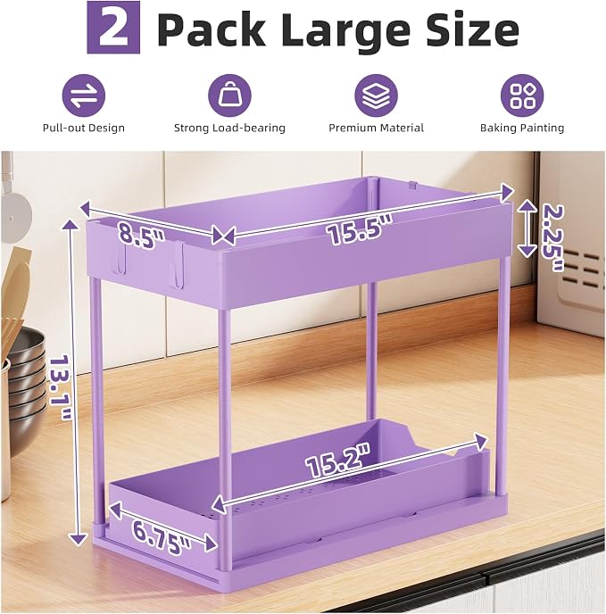 Simple Trending Under Sink Organizer 2 Pack, Sink Pull-Out Sliding Storage - Image 2