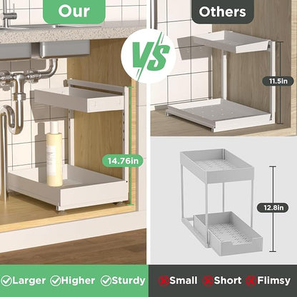 Under Sink Organizer Bathroom Kitchen: 2 Pack 2 Tier Metal Under Cabinet Storage - Image 2