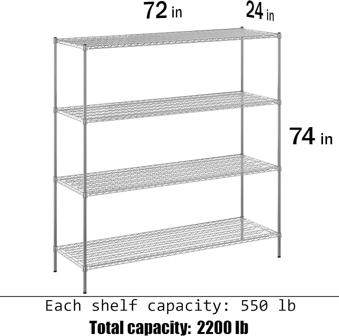24" Deep x 72" Wide x 74" Height Wire Shelving Kit | 4-Tier | NSF Commercial - Image 3