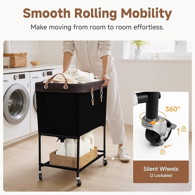 StorageWorks Laundry Cart, 2 Tier Rolling Basket - Image 4