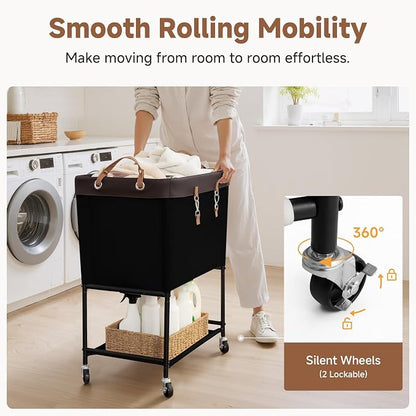 StorageWorks Laundry Cart, 2 Tier Rolling Basket - Image 4