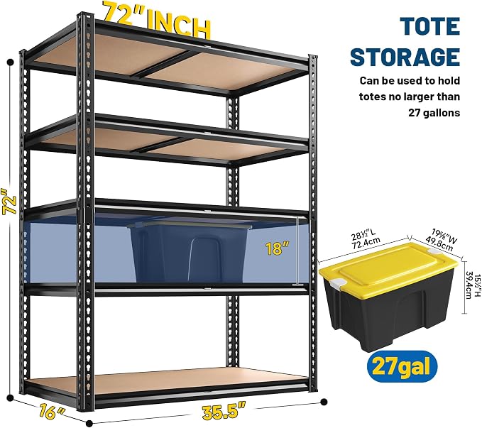 ROOMFAVE 5 Tier Garage Shelving Heavy Duty, 2200LBS Adjustable Storage Shelves - Image 3