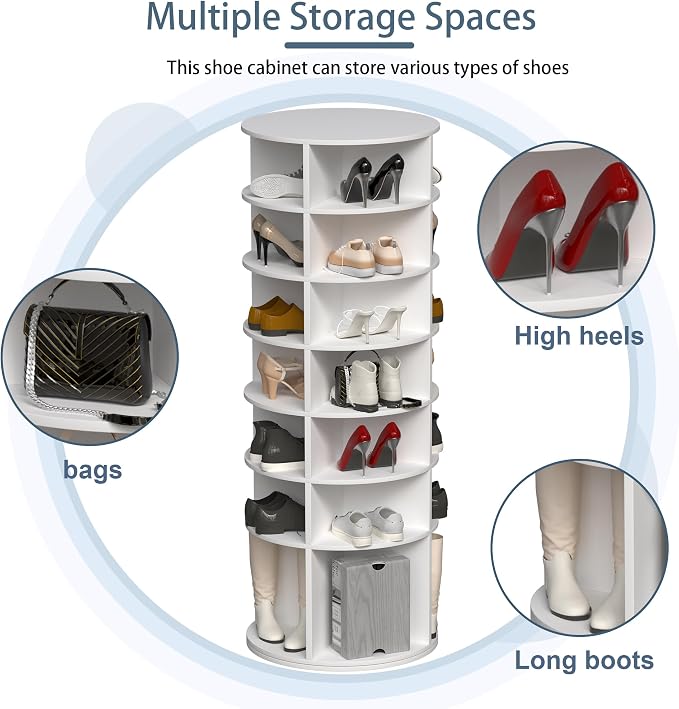 HomVent Rotating Shoe Rack Tower, 7-Tier Spinning Shoe Rack | 360° Revolving - Image 4