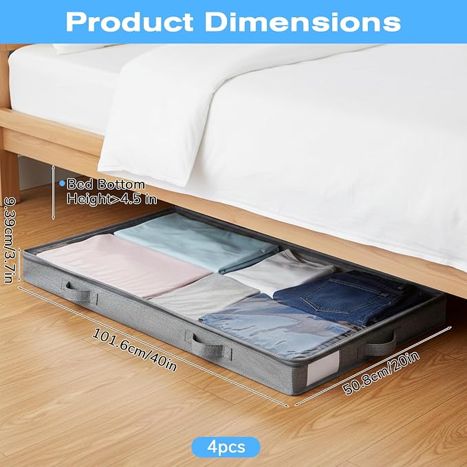 4 Pack Under Bed Storage, Below 4 Inches Underbed Storage Containers Low - Image 2