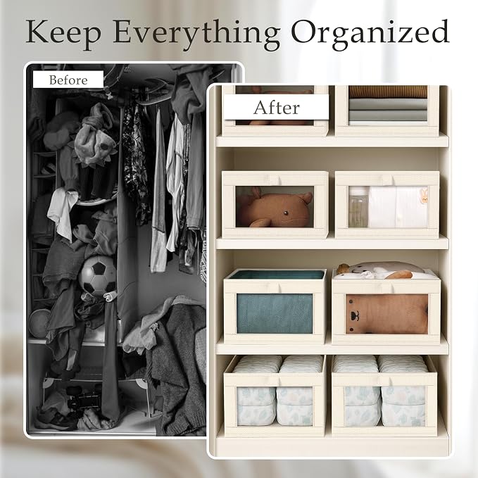Criusia Closet Organizers and Storage, 4 Pack Linen Closet Baskets - Image 2