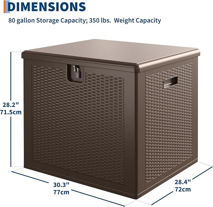 IDEALHOUSE 80 Gallon Resin Deck Box, Waterproof Outdoor Storage Box - Image 3