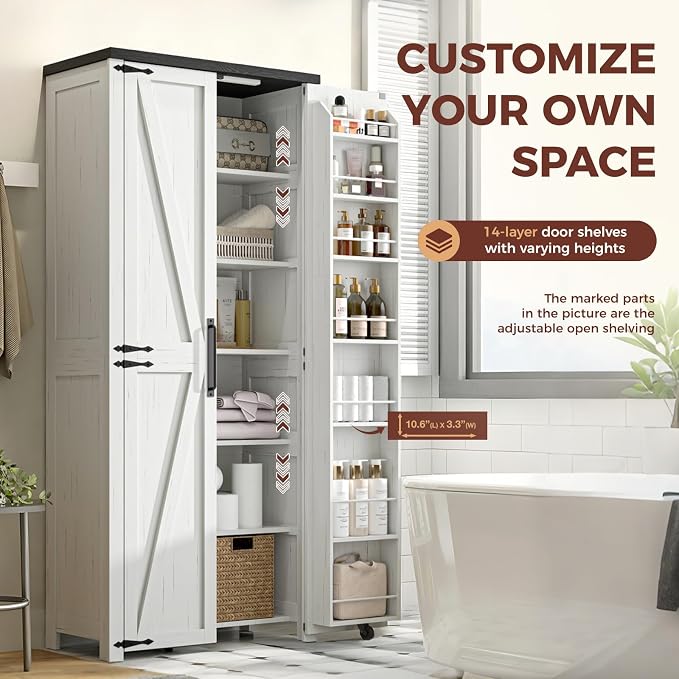 White Farmhouse Kitchen Pantry Cabinet, Dining Room, Living Room - Image 5