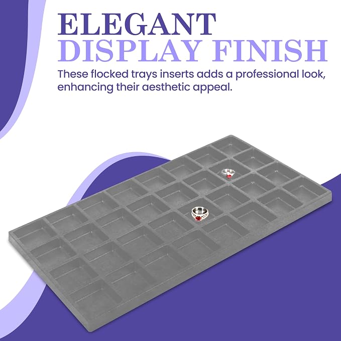 Novel Box 5 Pack 32-Slot Gray Liner Jewelry Storage Tray Inserts 14.75x8.25x1 - Image 5