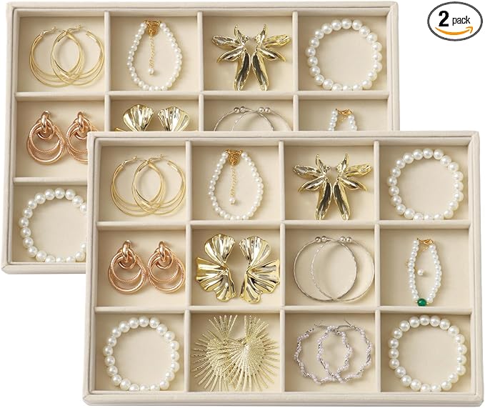 Large Velvet Jewelry Tray 2 Pack Stackable Jewelry Display Drawer Inserts Trays by Unknown