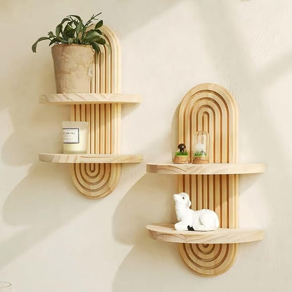 Oval Creative Solid Wood Double-Layer Wall Decorative Flower Pot and Storage - Image 7