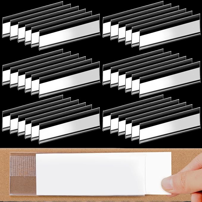 Cindeer 72 Pcs Clear Plastic Adhesive Shelf Label Holders, 3 x 1 Inch by Cindeer