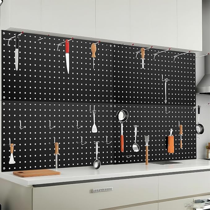 Pegboard Wall Organizer 4 PCS 24" x 12" Black Peg Board Metal Pegboard Panels - Image 2