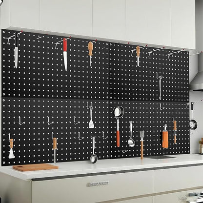 Pegboard Wall Organizer 4 PCS 24" x 12" Black Peg Board Metal Pegboard Panels - Image 2