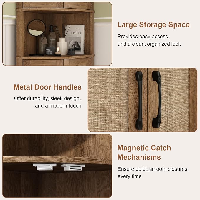 Tall Corner Cabinet, 64.7" Rattan Corner Storage Cabinet - Image 7