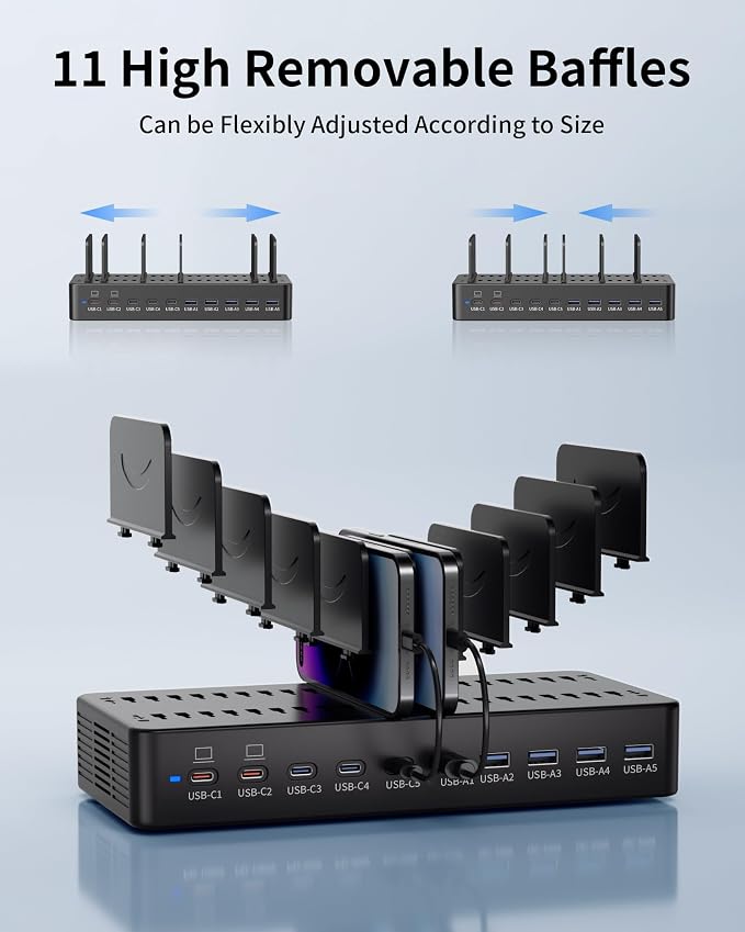 580W Charging Station for Multiple Devices, 10-Port USB C Fast Charger Station - Image 8