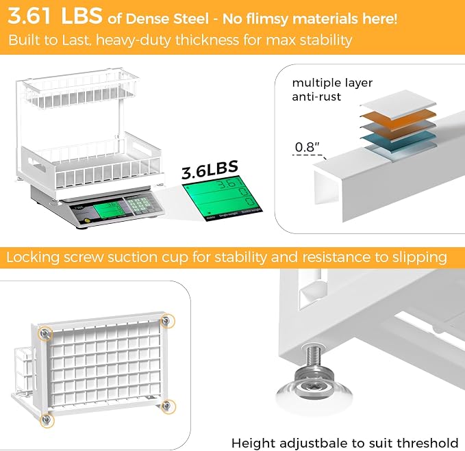 Under Sink Organizer Storage 2-Tier Premium Metal Pull-Out Racks, Height - Image 5