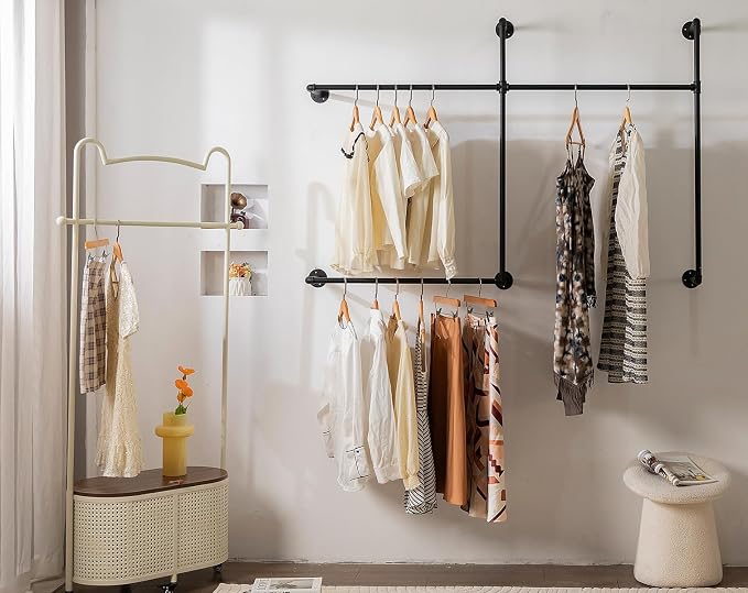 Industrial Pipe Clothing Rack Heavy Duty Wall Mounted Clothes Rack, Pipe - Image 7