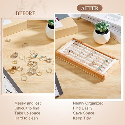 Novabright 2 Pcs Bamboo Ring Holder Bamboo Ring Display Stand 5 Slot Rings - Image 4