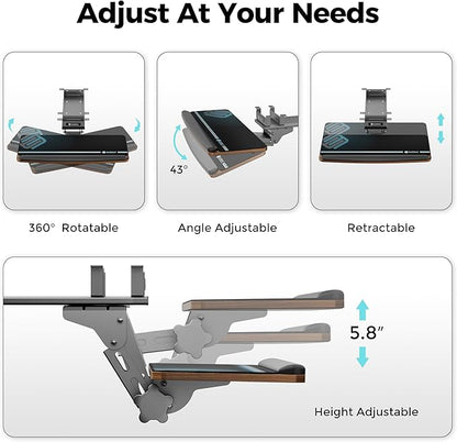 EUREKA ERGONOMIC Keyboard Tray Height Adjustable, Swivel Tilt Computer Keyboard - Image 4