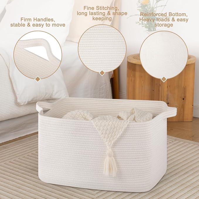 65L Large Storage Basket, Cotton Rope Woven Blanket Basket, Toy Storage - Image 5