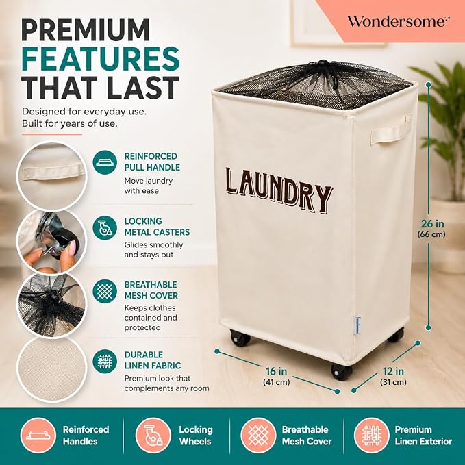 Wondersome Laundry Hamper with Wheels - Image 2