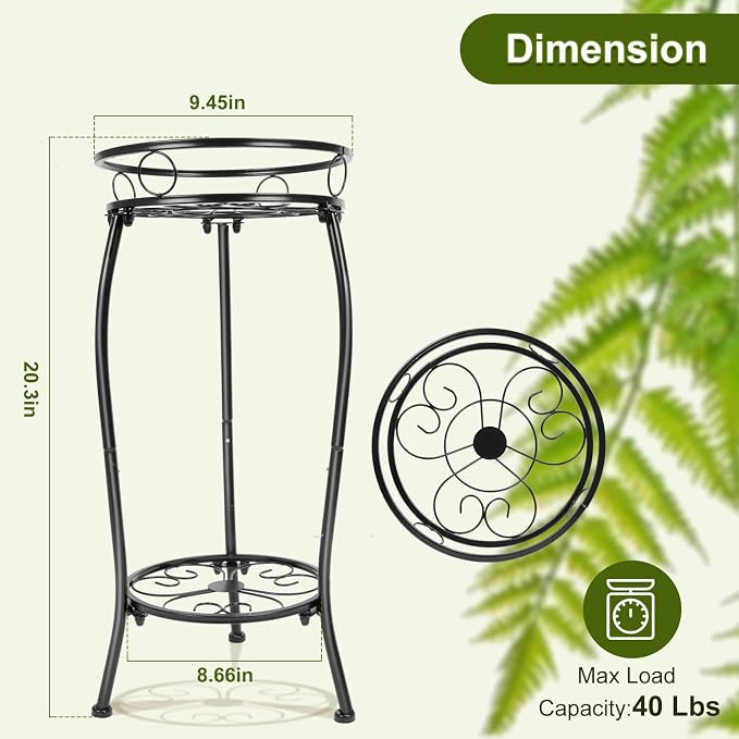 THKFUL Metal Plant Stands Indoor Outdoor, 2Tier Tall Potted Plant Stand Plant - Image 8